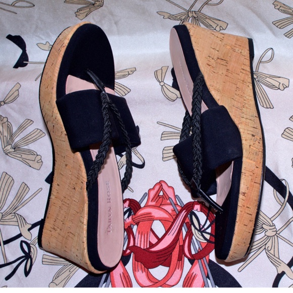 Taryn Rose Keely Braided Cork-Wedge Sandal, Black - Picture 4 of 9